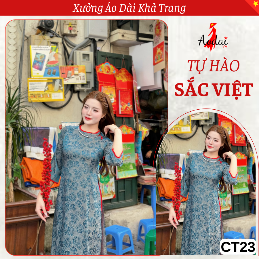 CT23 Áo Dài Cách Tân Gấm Dáng Suông Hoa Sen Đá Cổ Tròn Tay Lỡ_thumbnail_2