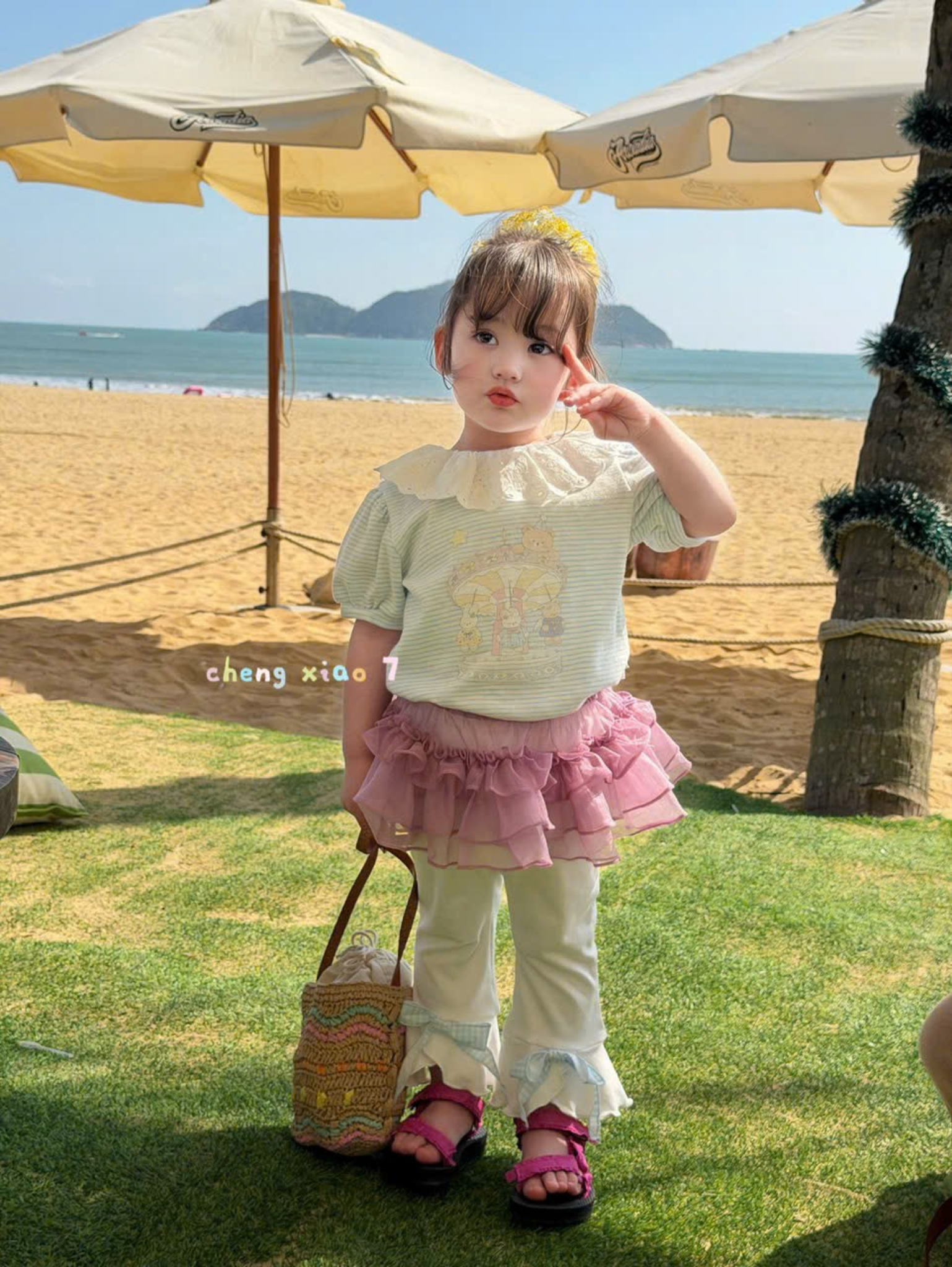 CX08 - Áo cotton sọc cổ bèo in hình gấu hãng CX7