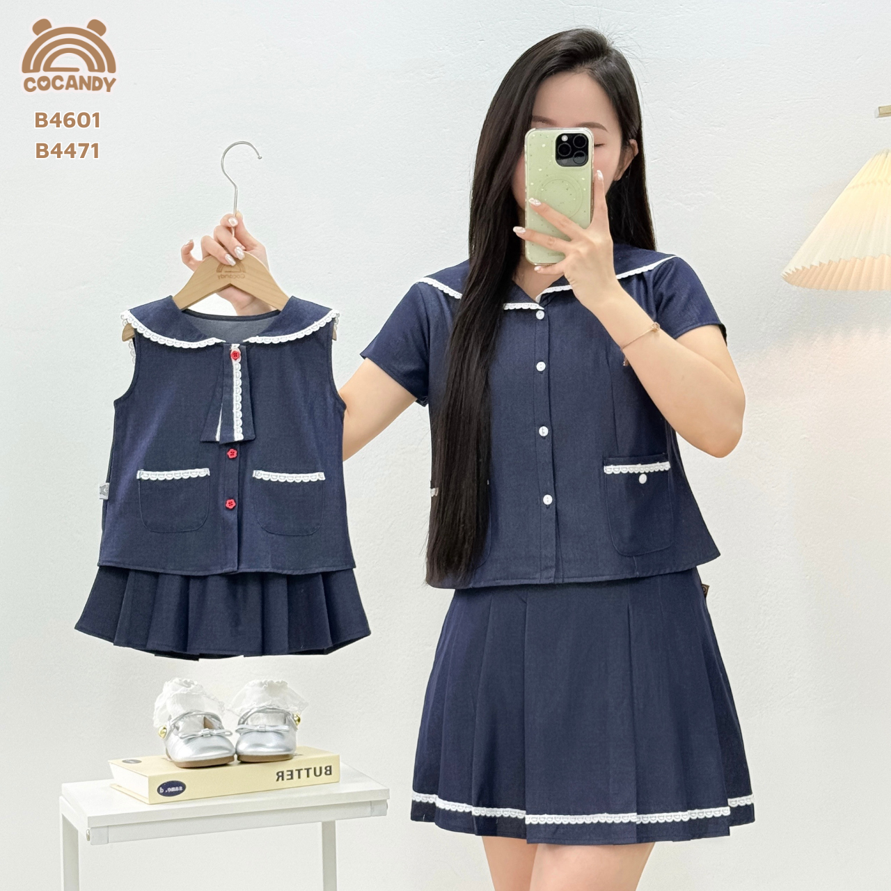 Bộ cộc XANH DENIM cổ thủy thủ + chân váy NỮ_thumbnail_1