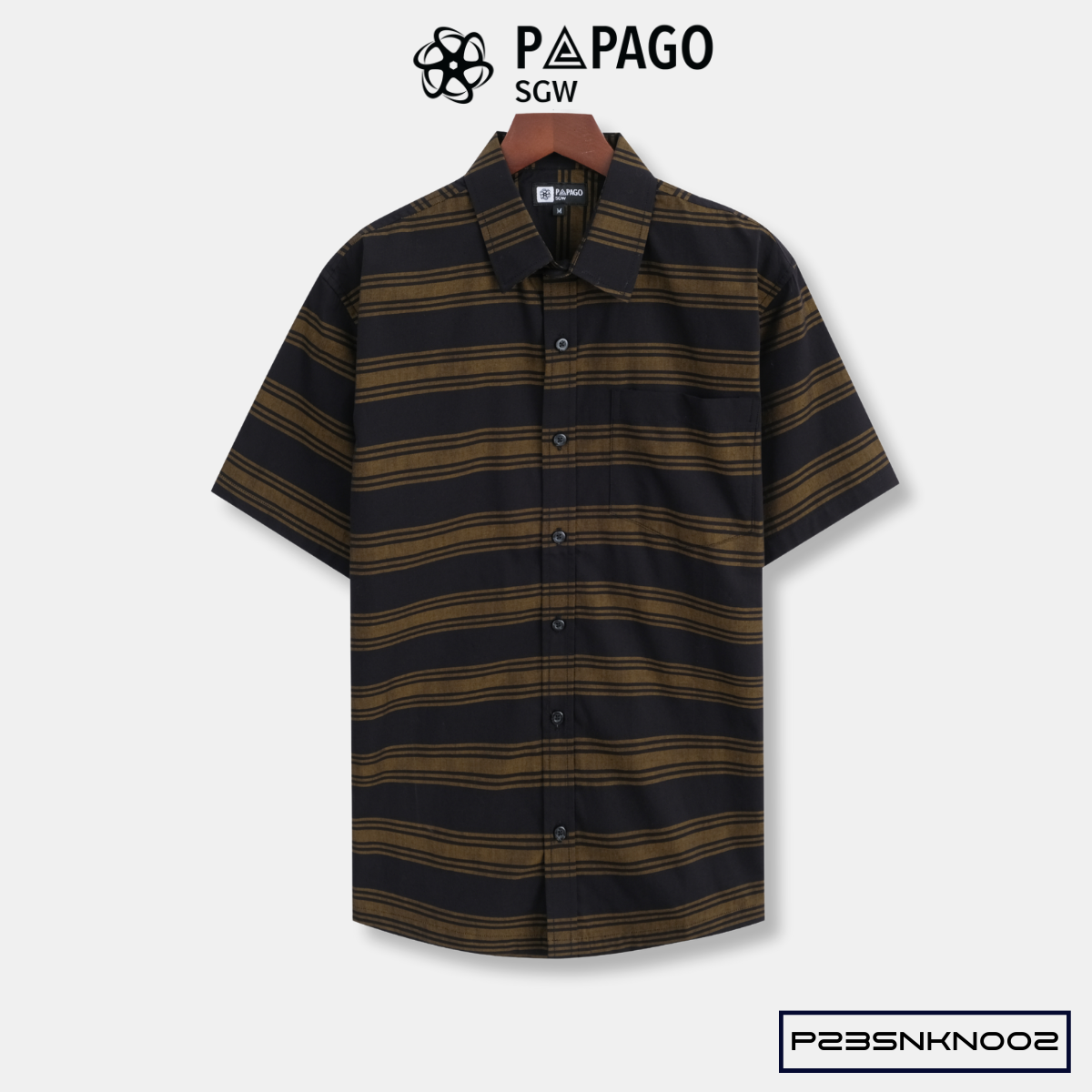 Áo sơ mi nam trung niên PAPAGO tay ngắn lai ngang vải cotton đen kẻ sọc - P23SNKN002_thumbnail_10