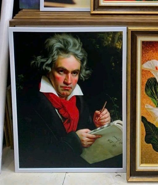 Tranh canvas Betthoven 60x80cm viền trắng