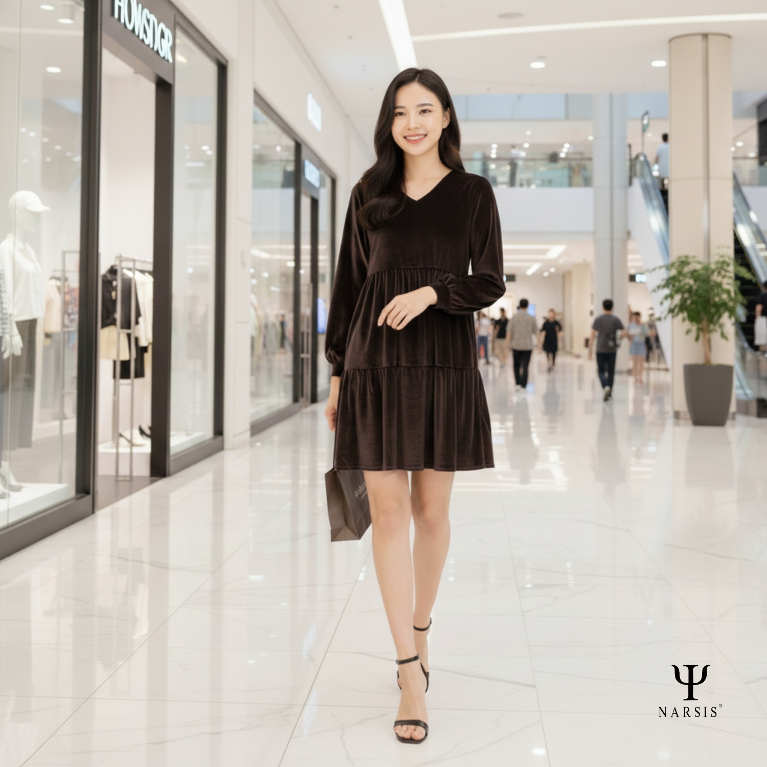 VÁY NHUNG BABYDOLL DÀI TAY NARSIS, CHẤT LIỆU NHUNG MỀM MỊN B0005 NARSIS CHẤT LIỆU THOÁNG MÁT, DỄ ..._thumbnail_2