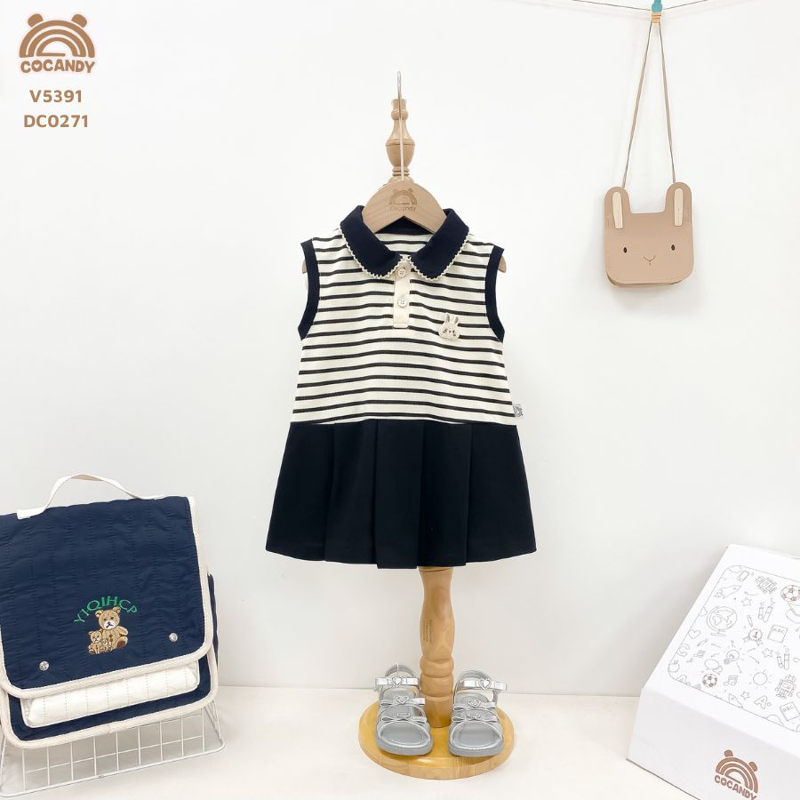 Váy cộc kẻ ĐEN sát nách polo xếp ly_thumbnail_0