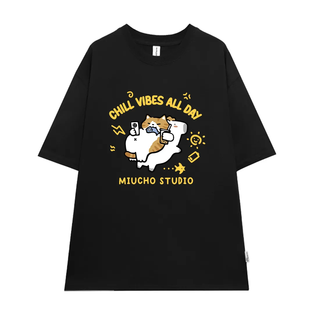 Áo thun form rộng Miucho chất vải thấm hút co giãn thoáng mát Chill Vibes All Day in mix 2889_thumbnail_8