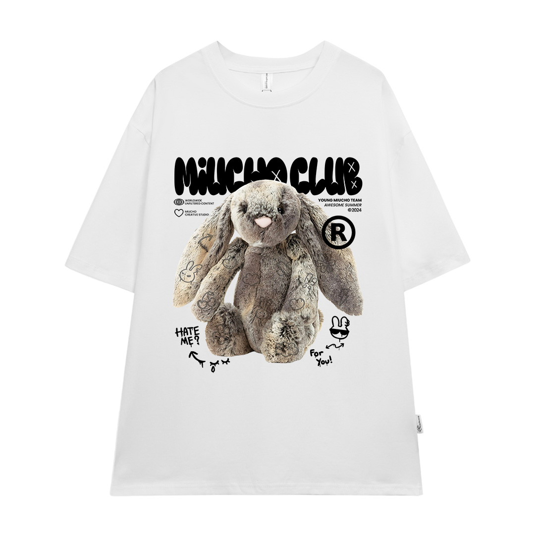 Áo thun thỏ Bunny form rộng local brand ATD1254 Miucho tay ngắn cổ tròn in mix_thumbnail_0