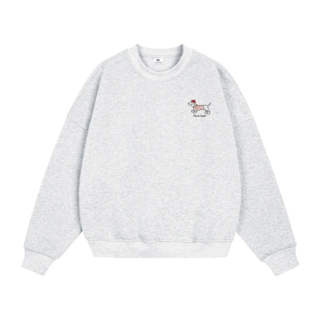 Áo sweater form boxy basic dễ phối 2620 Miucho vải nỉ bông thoáng mát tay dài cổ tròn in mix