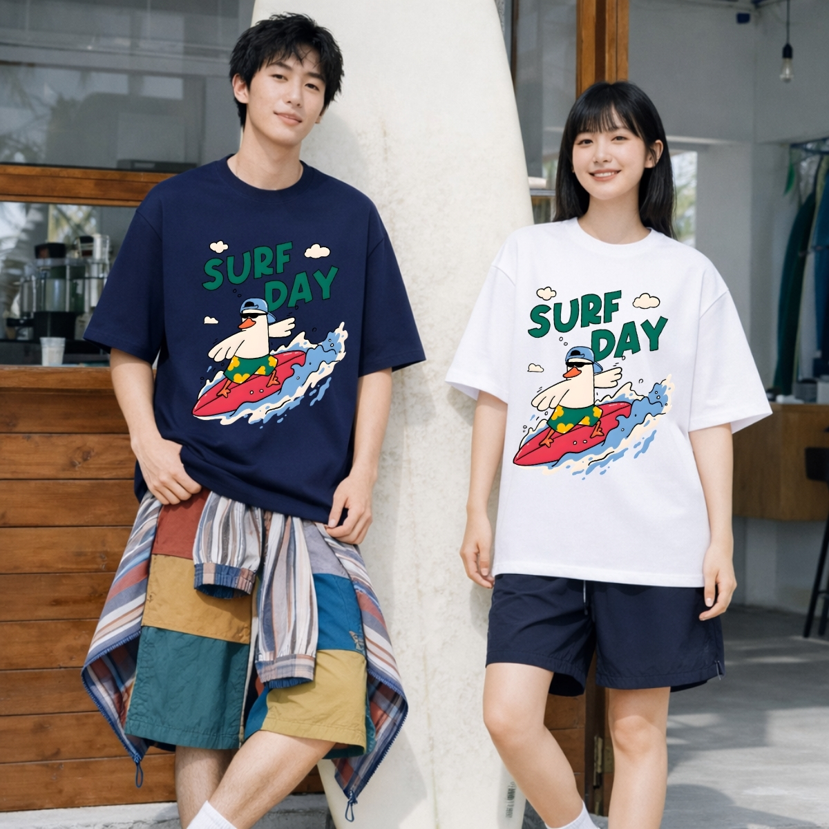 Áo thun unisex UX30-1179 chữ SURF DAY vịt lướt ván dáng oversized local brand WETEE