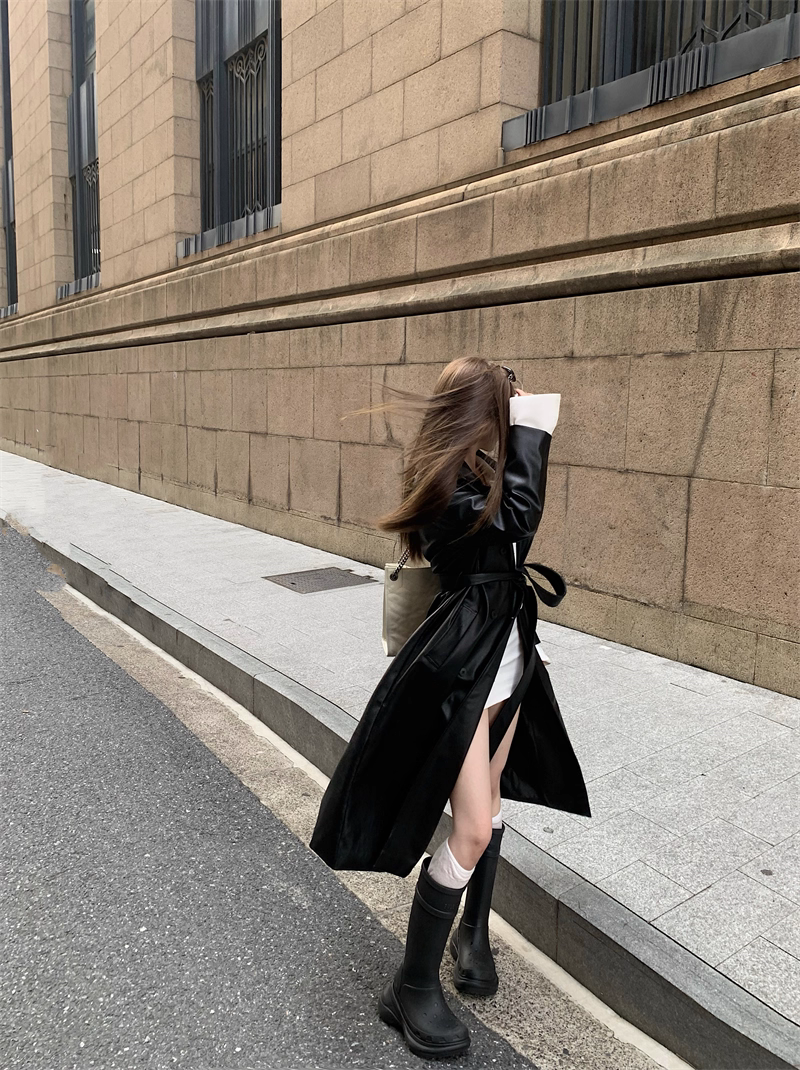 Áo Khoác Da Bóng Nữ Thắt Eo Sang Trọng