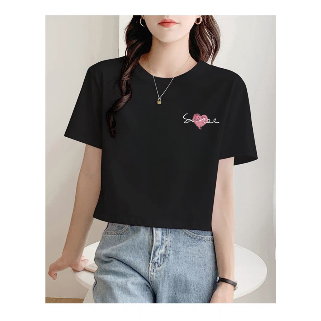 [Form Rộng] Áo thun croptop nữ form rộng in hình tim - Áo croptop nữ Loza GT6484