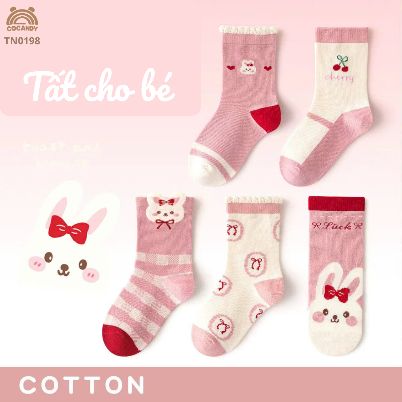 Set 5 đôi tất đôi HỒNG cherry