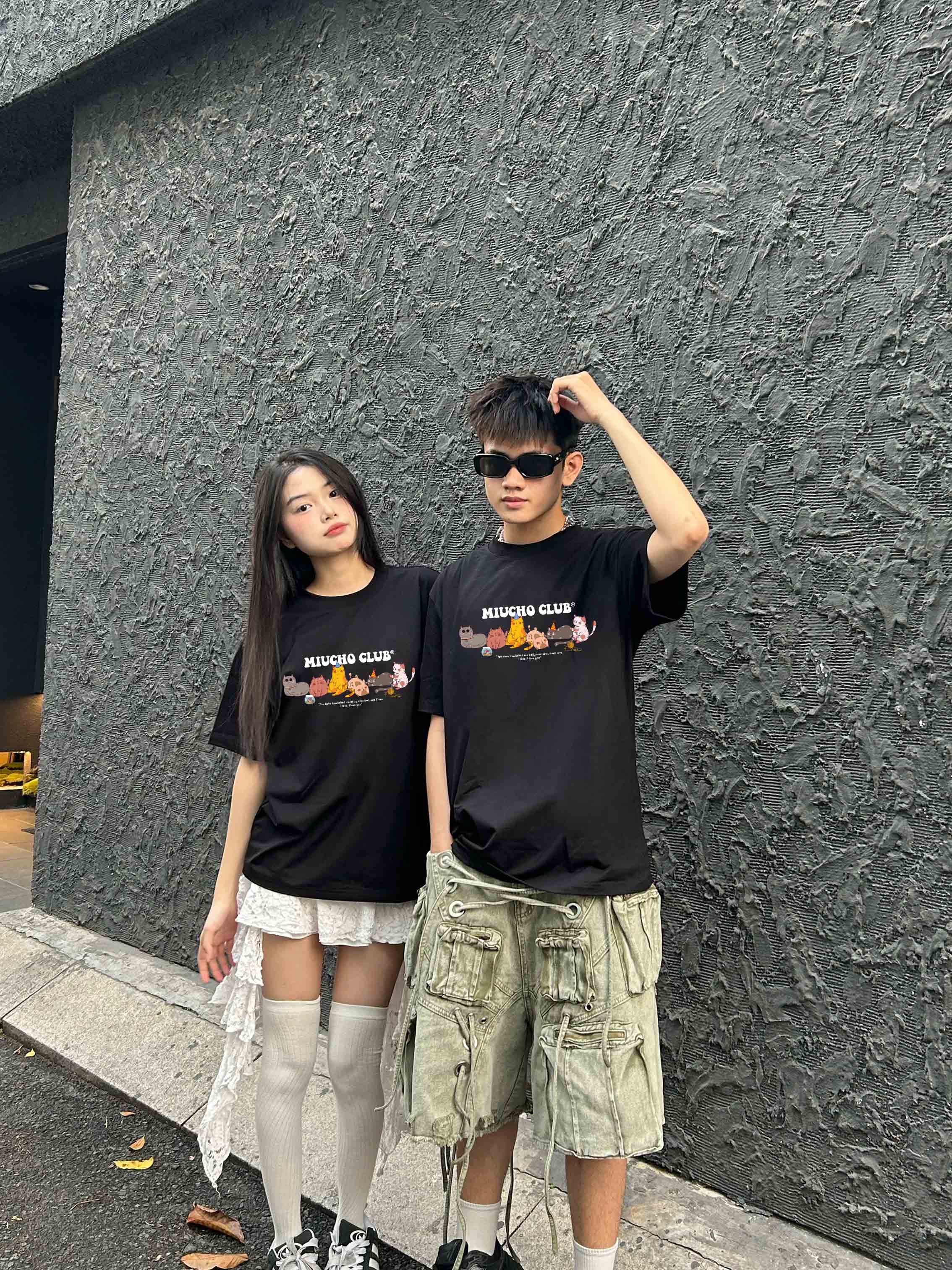 Áo phông đôi nam nữ form rộng 1953 Miucho Club cổ tròn vải cotton 2c 250gsm dày dặn in mix_thumbnail_2