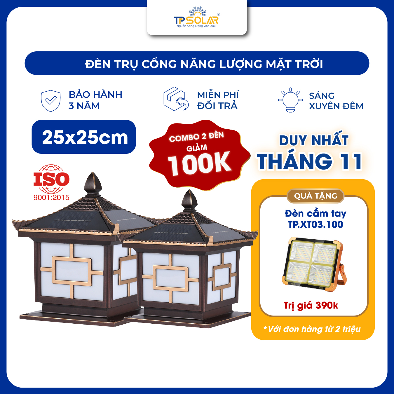 Đèn trụ cổng mái ngói nâng cấp năng lượng mặt trời (TP-TC25 / TP-TC30))_thumbnail_2