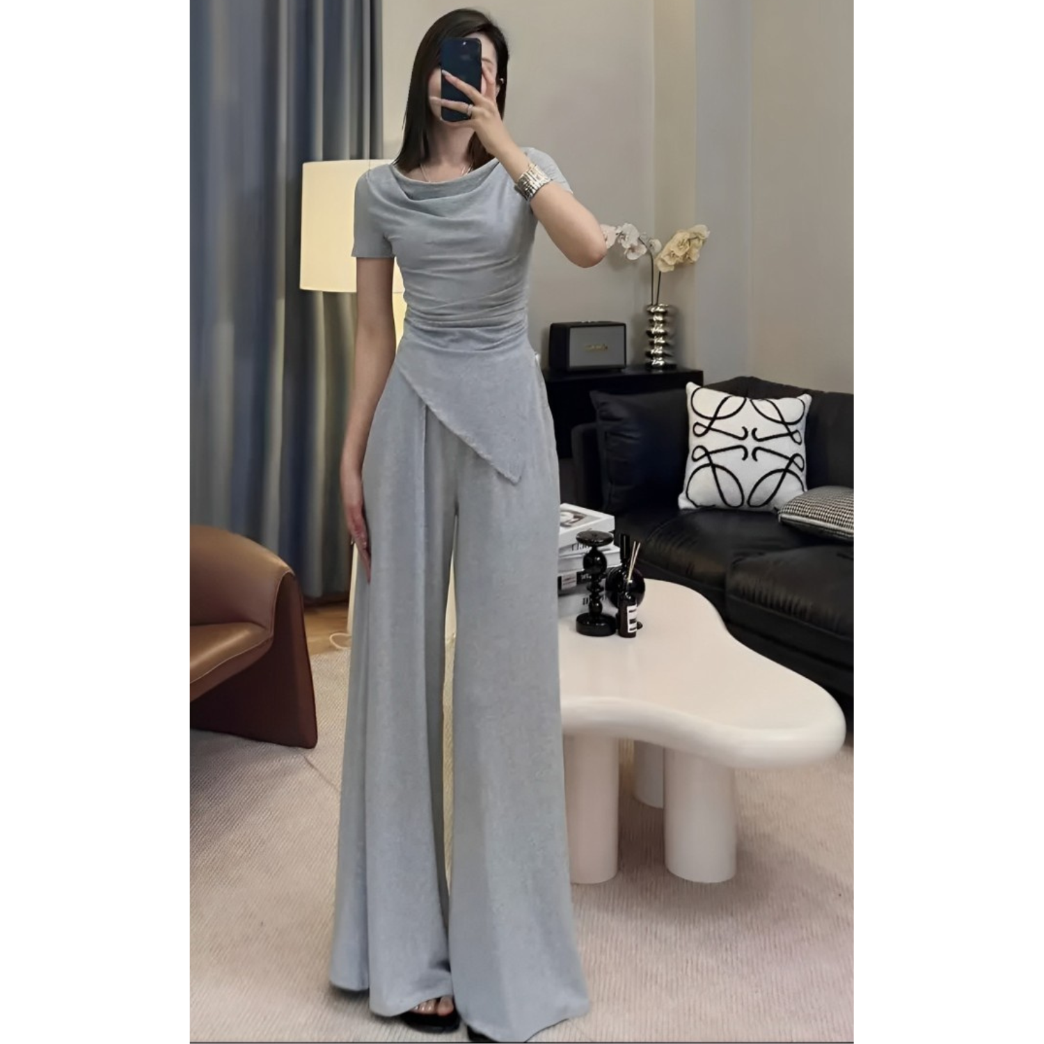 Set bộ đồ áo cổ đỗ mặc 2 kiểu quần ống rộng_thumbnail_2