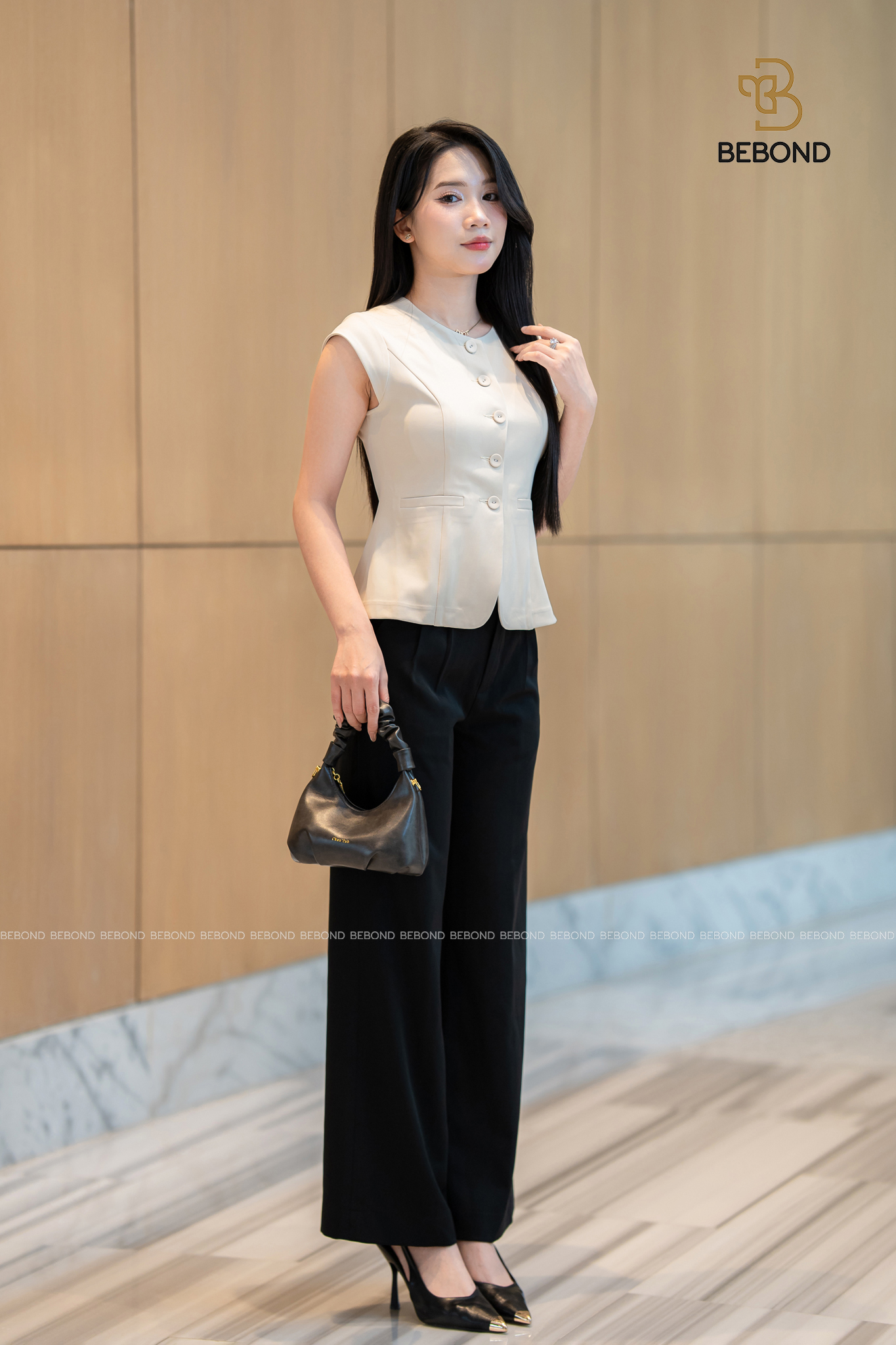 Áo kiểu đính cúc bạc LUNA màu TRẮNG KEM_thumbnail_3