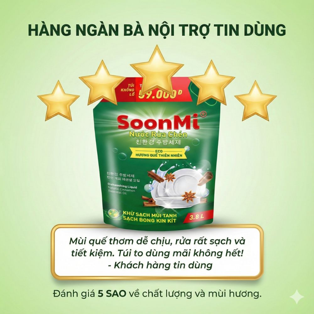 1 Thùng 3 túi nước rửa chén hương quế Soonmi 3.8L_thumbnail_8