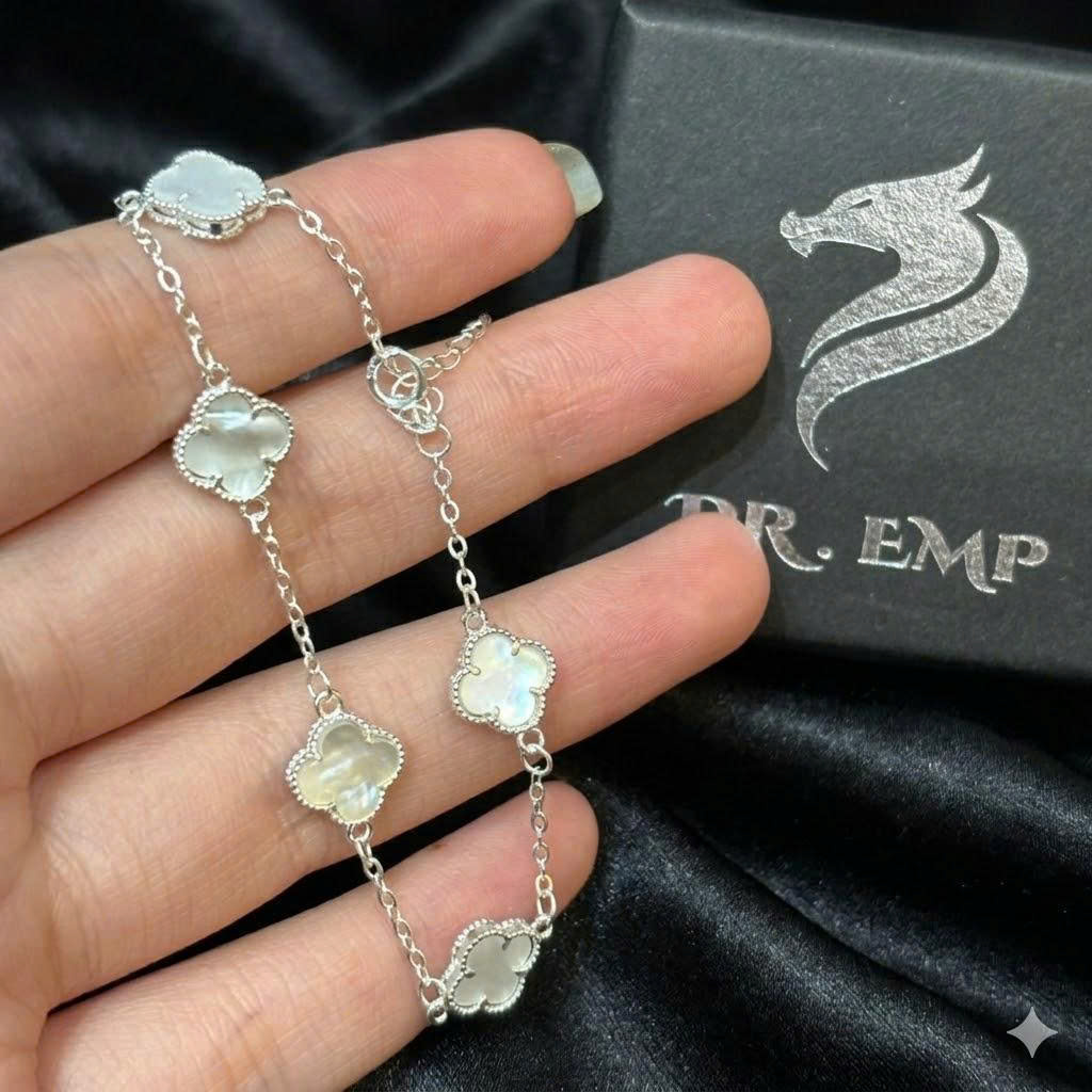 Vòng tay bạc xi kim Vancleef trắng xà cừ mảnh_thumbnail_1