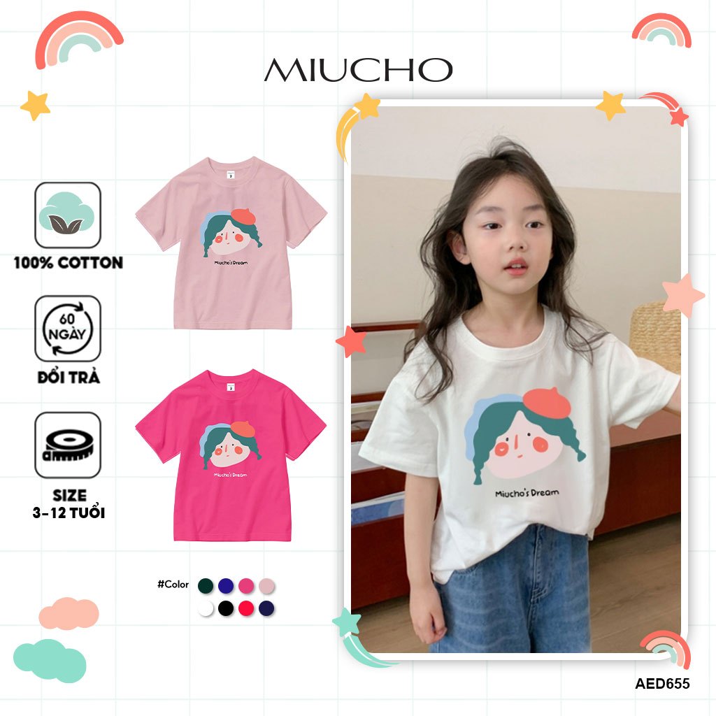 Áo thun dễ thương cho bé gái form rộng AED655 Miucho Kid 100% vải cotton thoáng mát basic_thumbnail_1