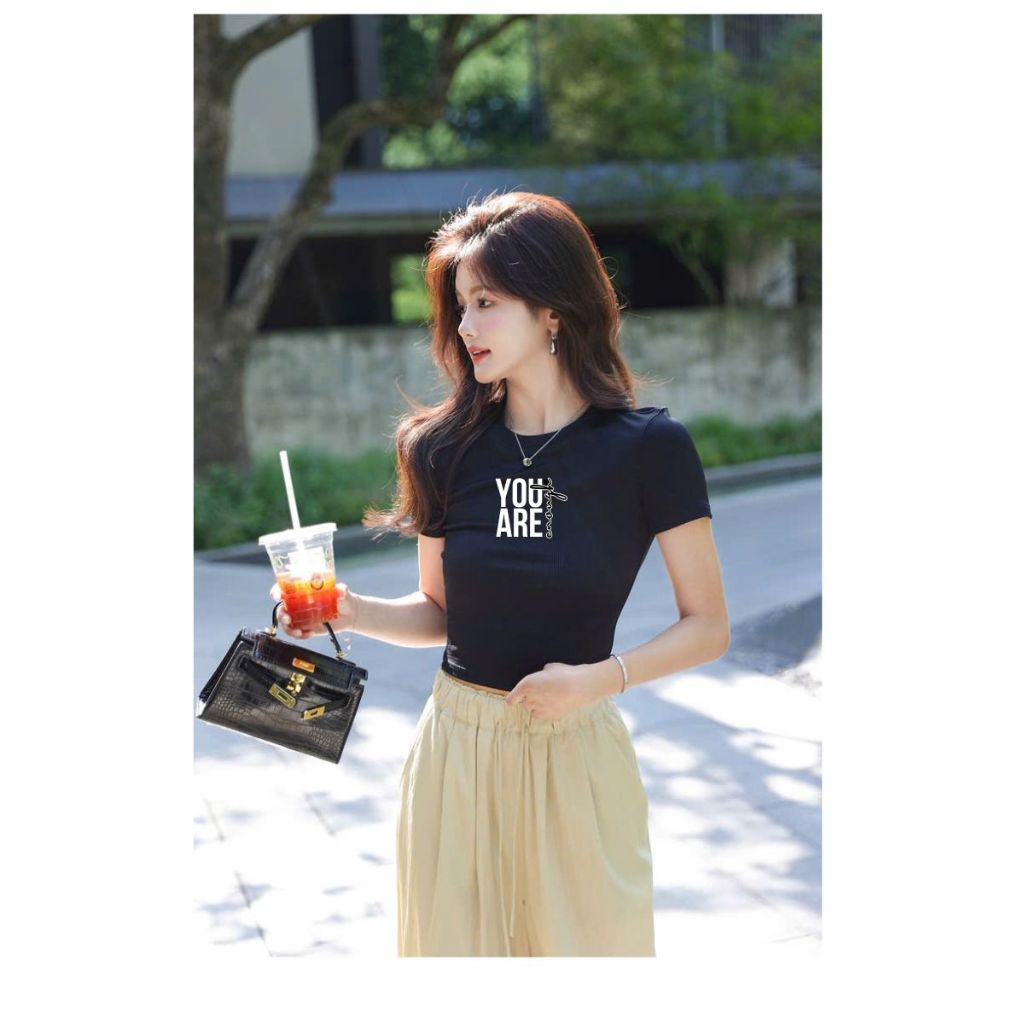 [Form Ôm] Áo croptop nữ You are enough - Áo laptop kiểu chất cotton LOZA CR7867_thumbnail_1