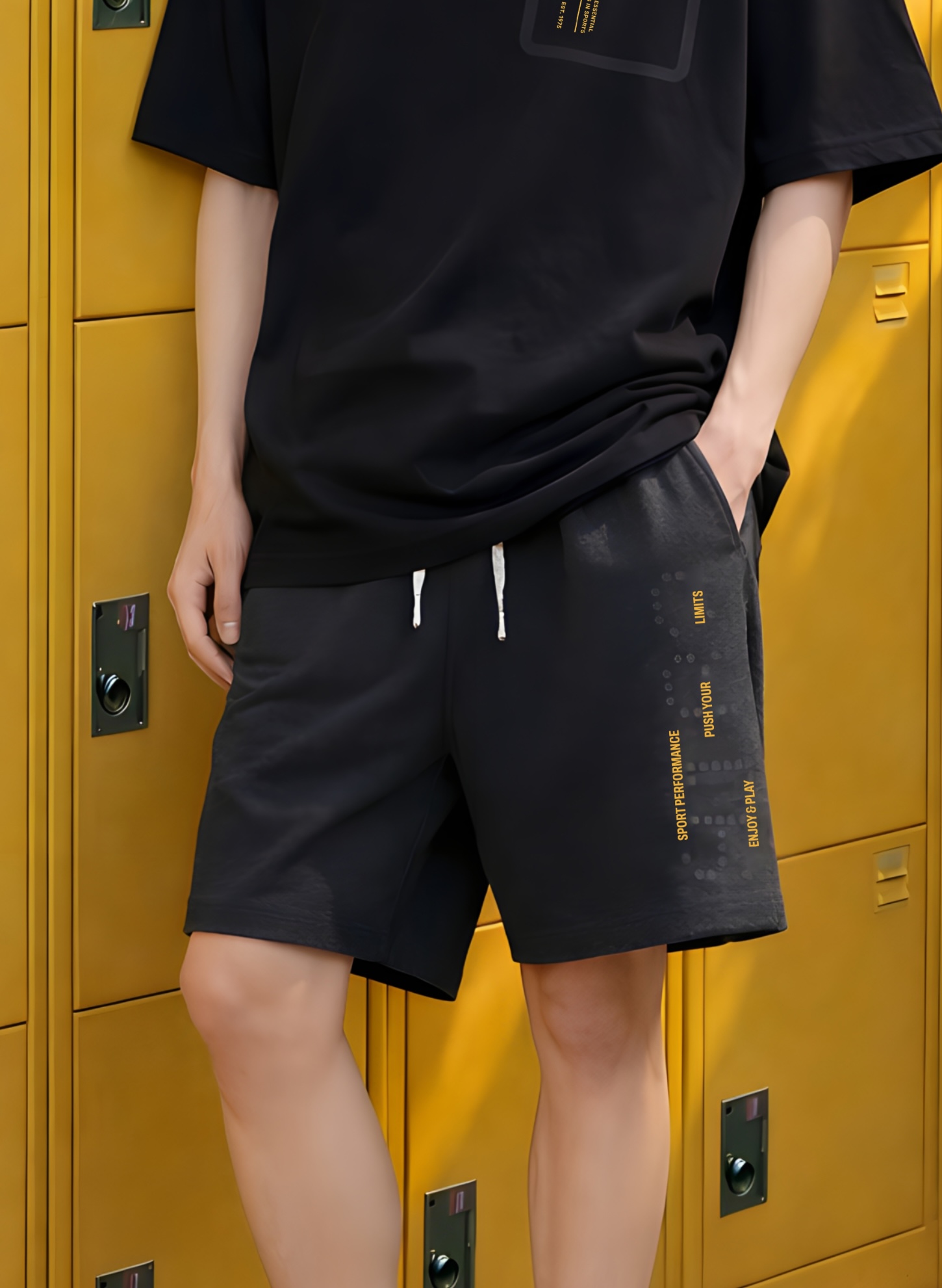 Quần short nỉ bé trai màu than ghi chì in chữ vàng