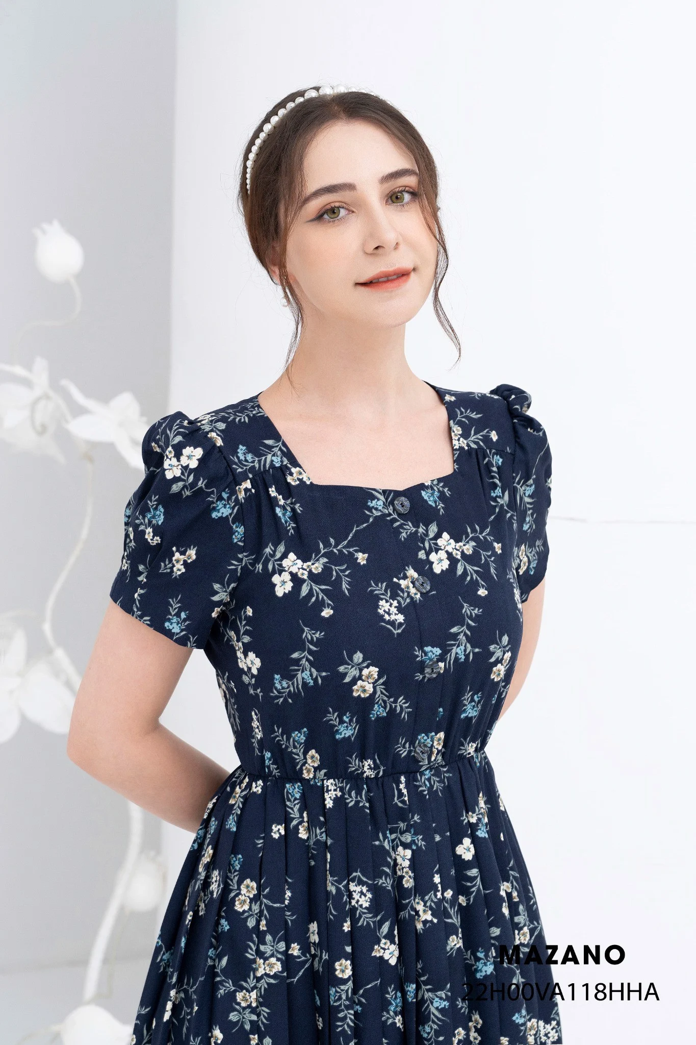 Đầm xanh thẫm bùng eo chân xếp li_thumbnail_3