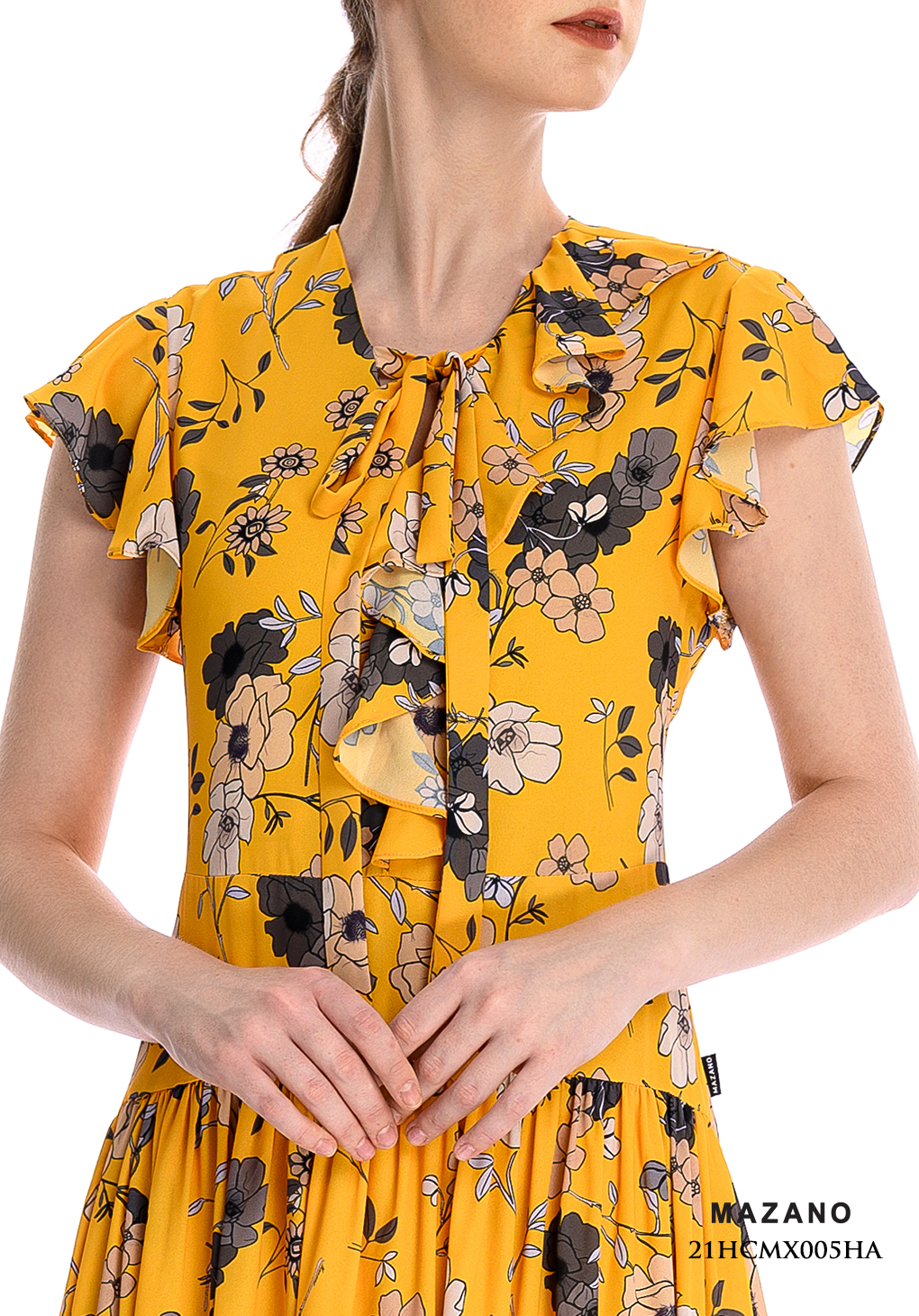 Đầm Maxi vải voan màu vàng in hoạ tiết thiết kế cách điệu_thumbnail_5