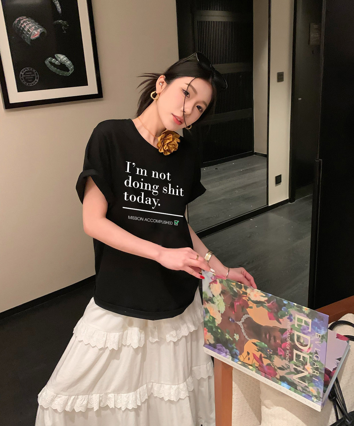 Áo thun nữ form vừa regular tôn dáng ARD1503 Miucho Chic vải cotton co giản cổ tròn in typography_thumbnail_8