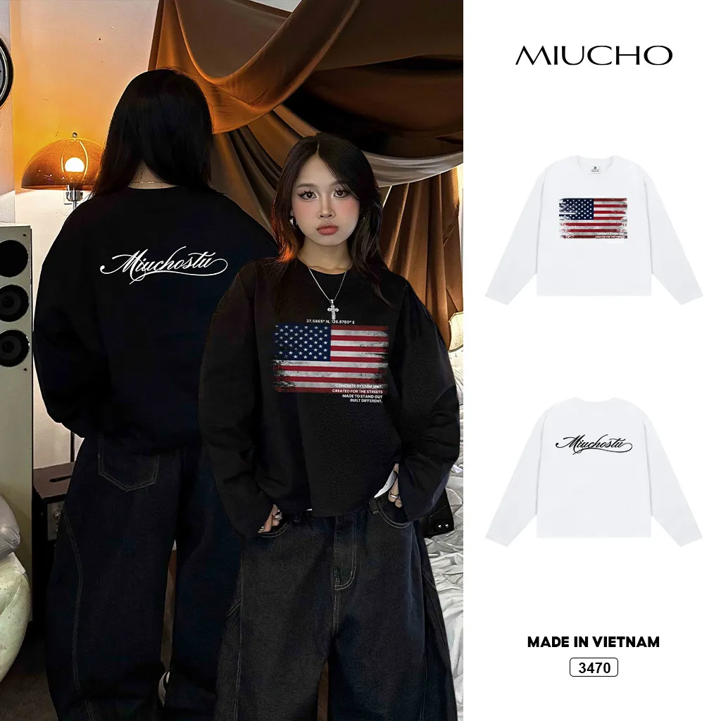 Áo thun boxy tay dài cá tình hot trend Miucho 3470