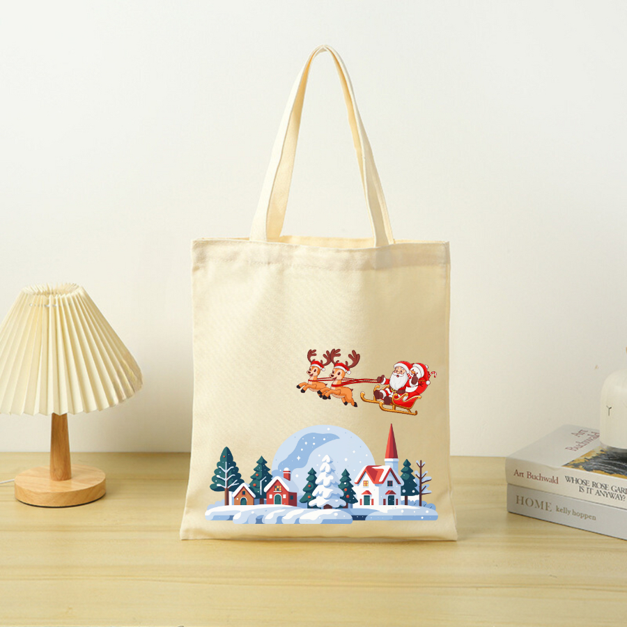 Túi vải canvas hình ông già Noel và người tuyết, có khoá kéo và ngăn phụ - 𝐖𝐞 𝐓𝐞𝐞 TOTE06_thumbnail_9