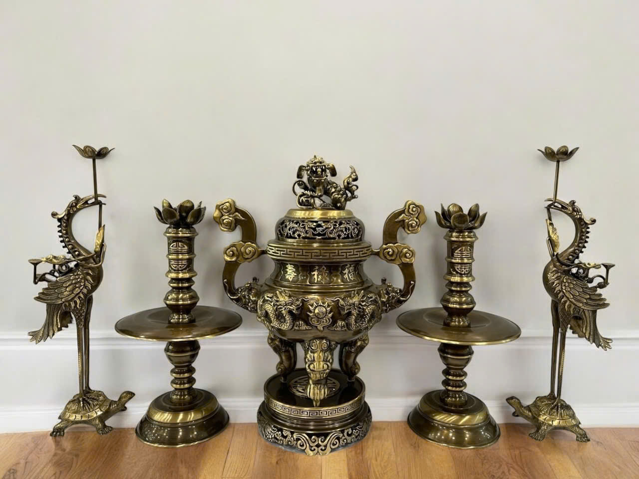 Bộ ngũ sự cao 60 cm đúc đồng vàng