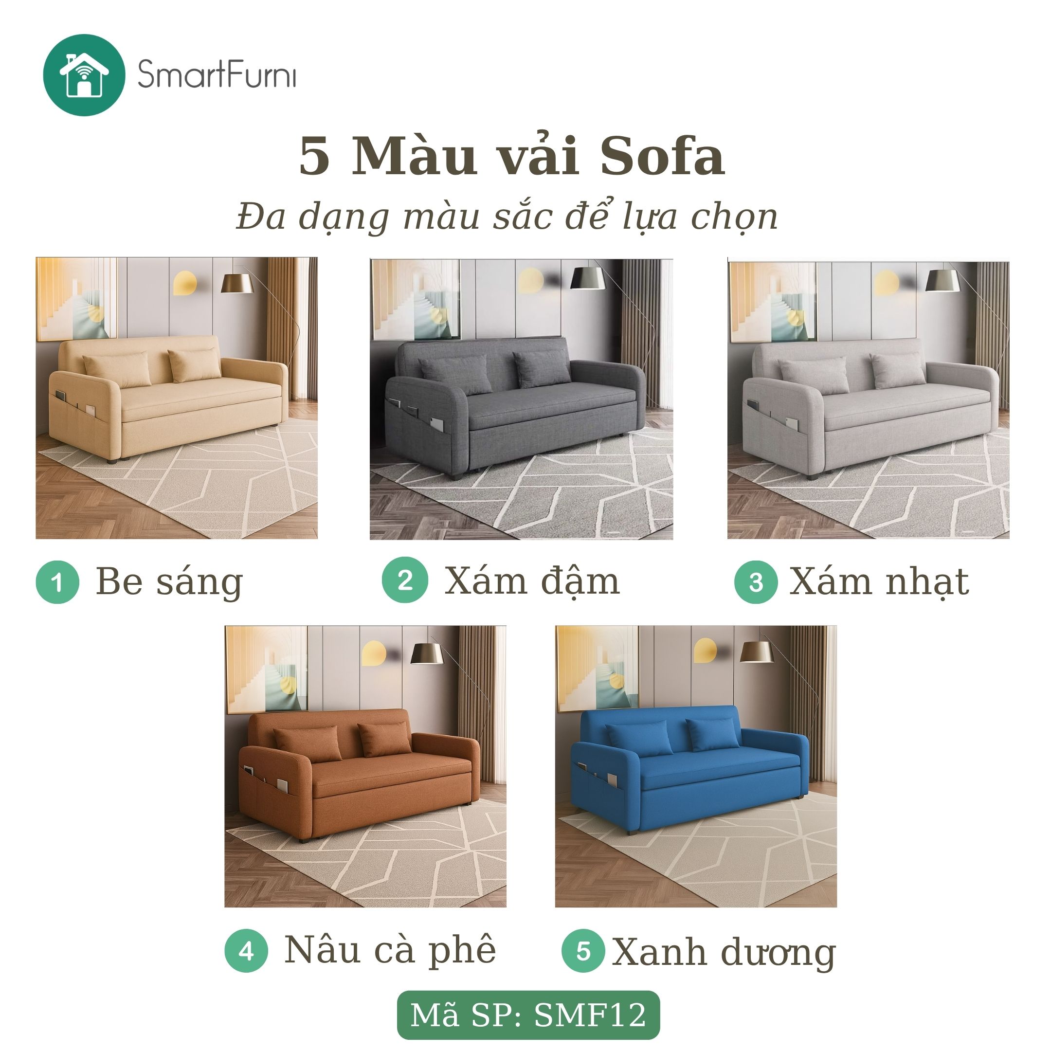Sofa giường thông minh SmartFurni SMF12 Vải Lanh Canvas -  Xám nhạt_thumbnail_7