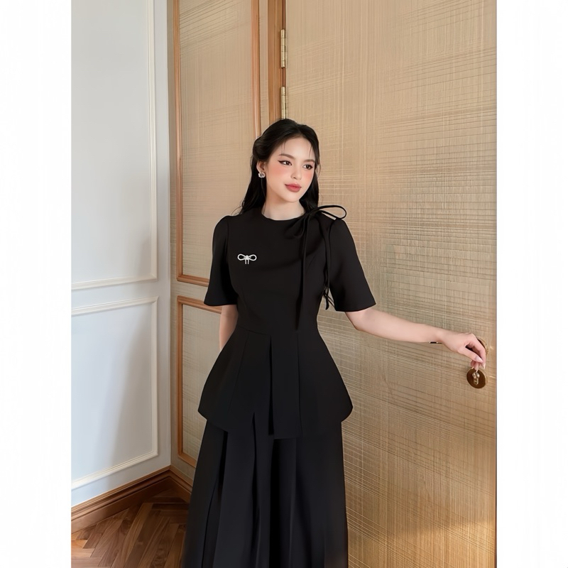 Set đồ nữ sang chảnh màu kem, set áo peplum và quần ống rộng xếp ly, set quần áo nữ công sở thanh lịch Loga store _L161_thumbnail_2