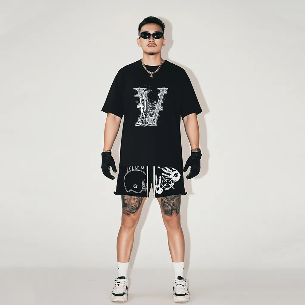 Áo thun nam form rộng Miucho Iconic cotton thoáng mát dày dặn chữ V nghệ thuật nhiều màu 2767_thumbnail_3