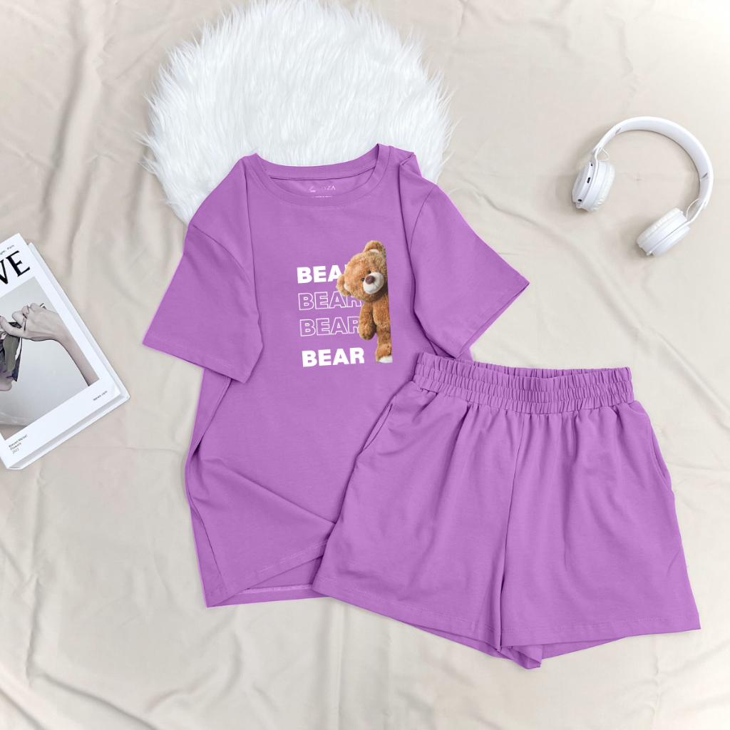 Set đồ nữ LOZA hình gấu Bear - Đồ bộ nữ mùa hè gồm áo thun dáng rộng + quần đùi cotton - BP17_thumbnail_6