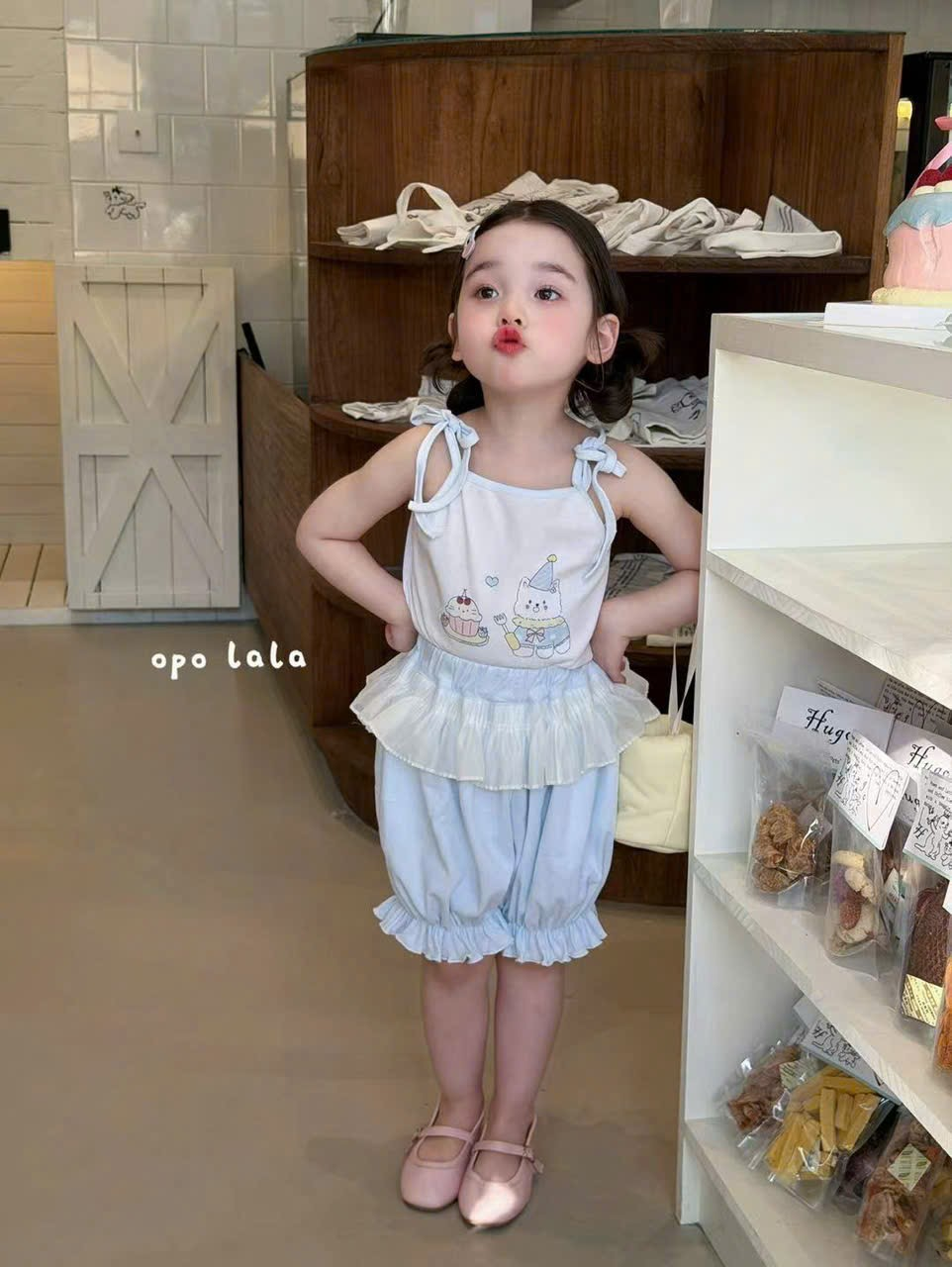 C87 - Set 2 dây kèm quần bí màu xanh hãng Opl (Sz90-130)