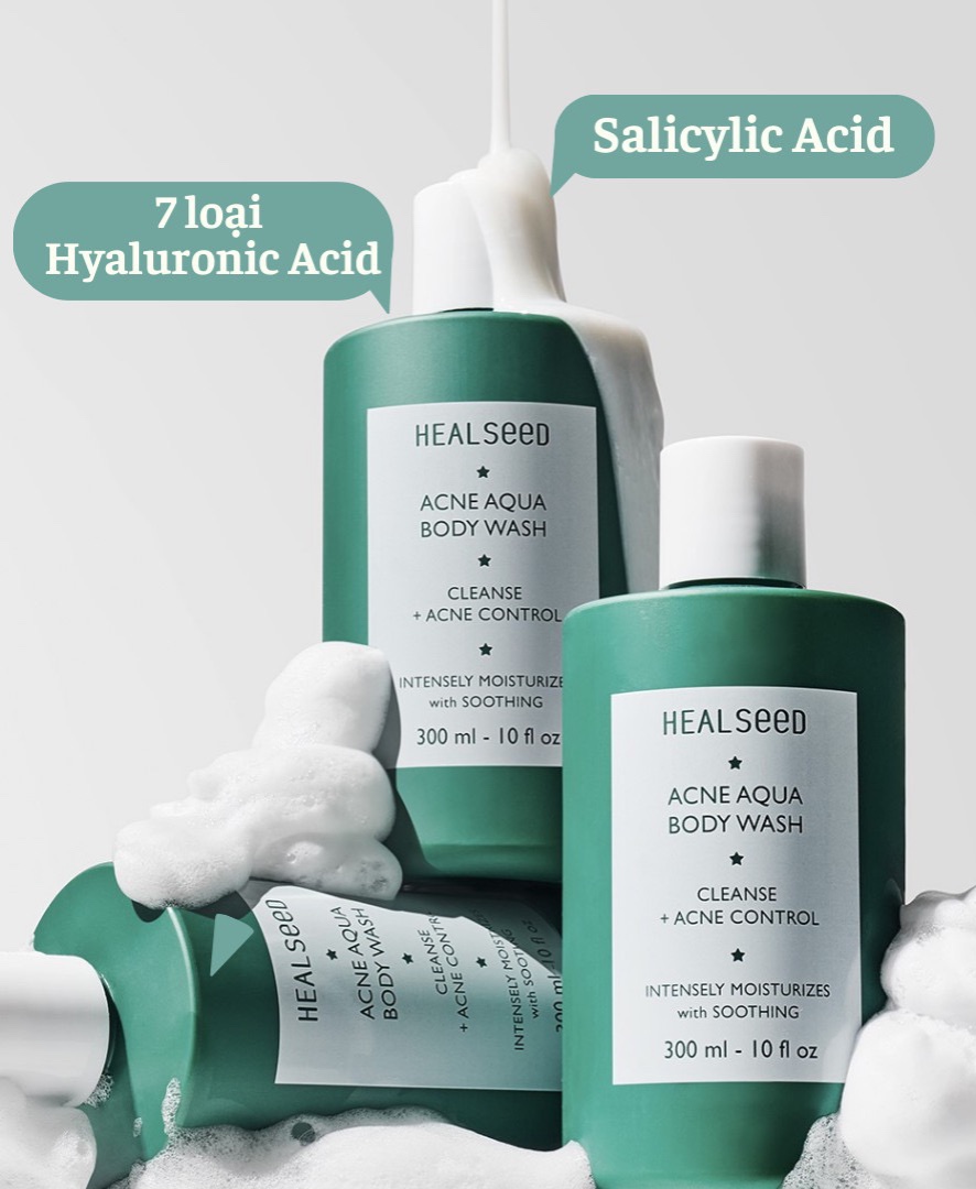 HEALSEED ACNE AQUA BODY WASH - Sữa Tắm Giảm Mụn Cơ Thể & Làm Sạch Sâu – Salicylic Acid & 7HA – 300ml - [HS008]
