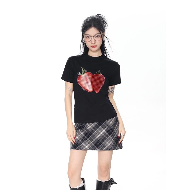 Áo thun baby tee hình quả dâu form ôm xinh xắn ABD1089 Miucho tay ngắn Cổ tròn hotrend in mix_thumbnail_5