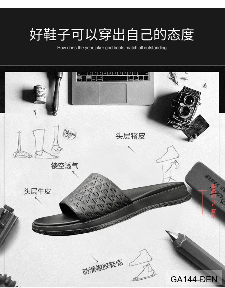 GA144 - Dép nam da thật đế cao su thoáng khí, kiểu dáng thời trang dễ phối đồ màu đen_thumbnail_12