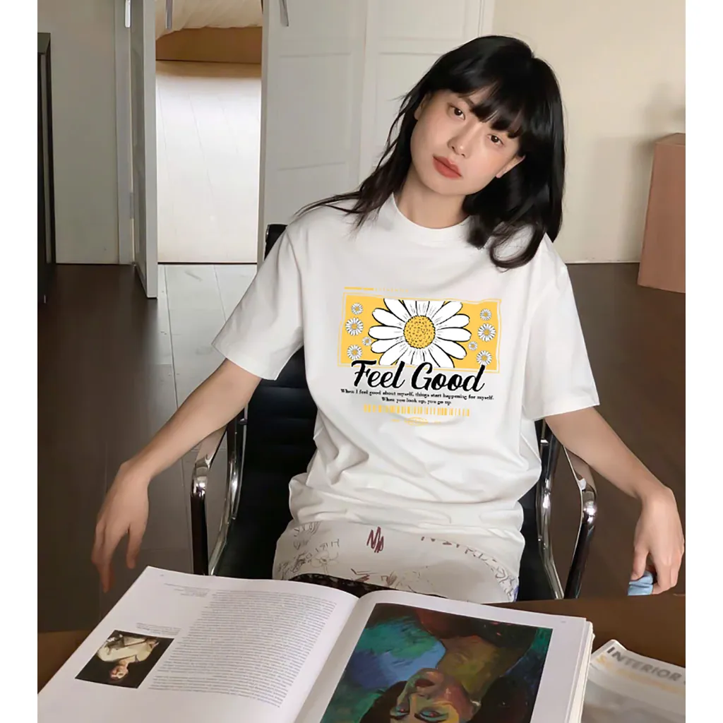 Áo thun nữ form vừa Feel Good 2536 Miucho Chic tay ngắn cổ tròn vải cotton cao cấp thoáng mát in mix_thumbnail_4