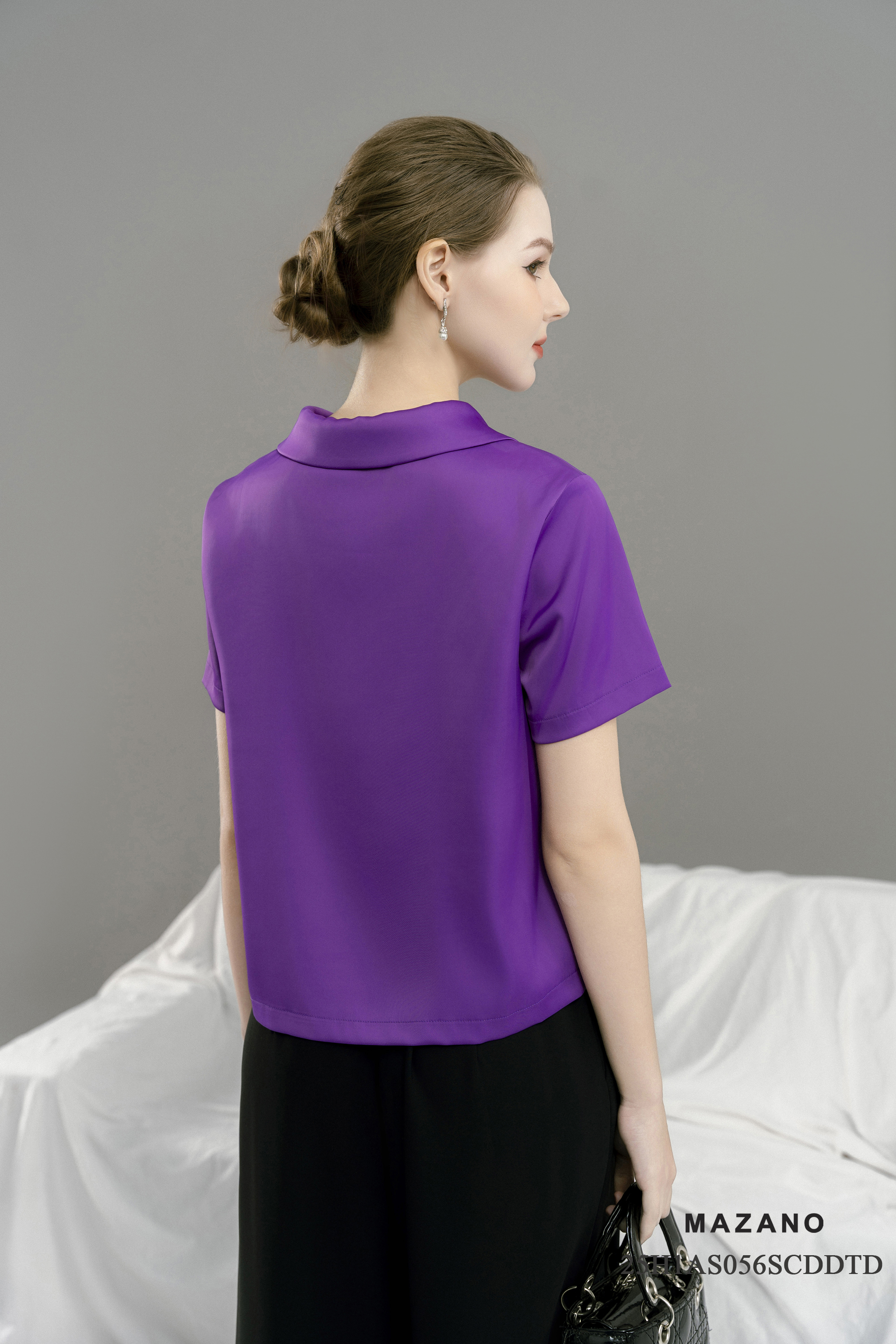 Áo suông Vải Tencel Đính hoa cuốn Cổ bẻ cách điệu Tay ngắn Dài áo qua eo_thumbnail_5