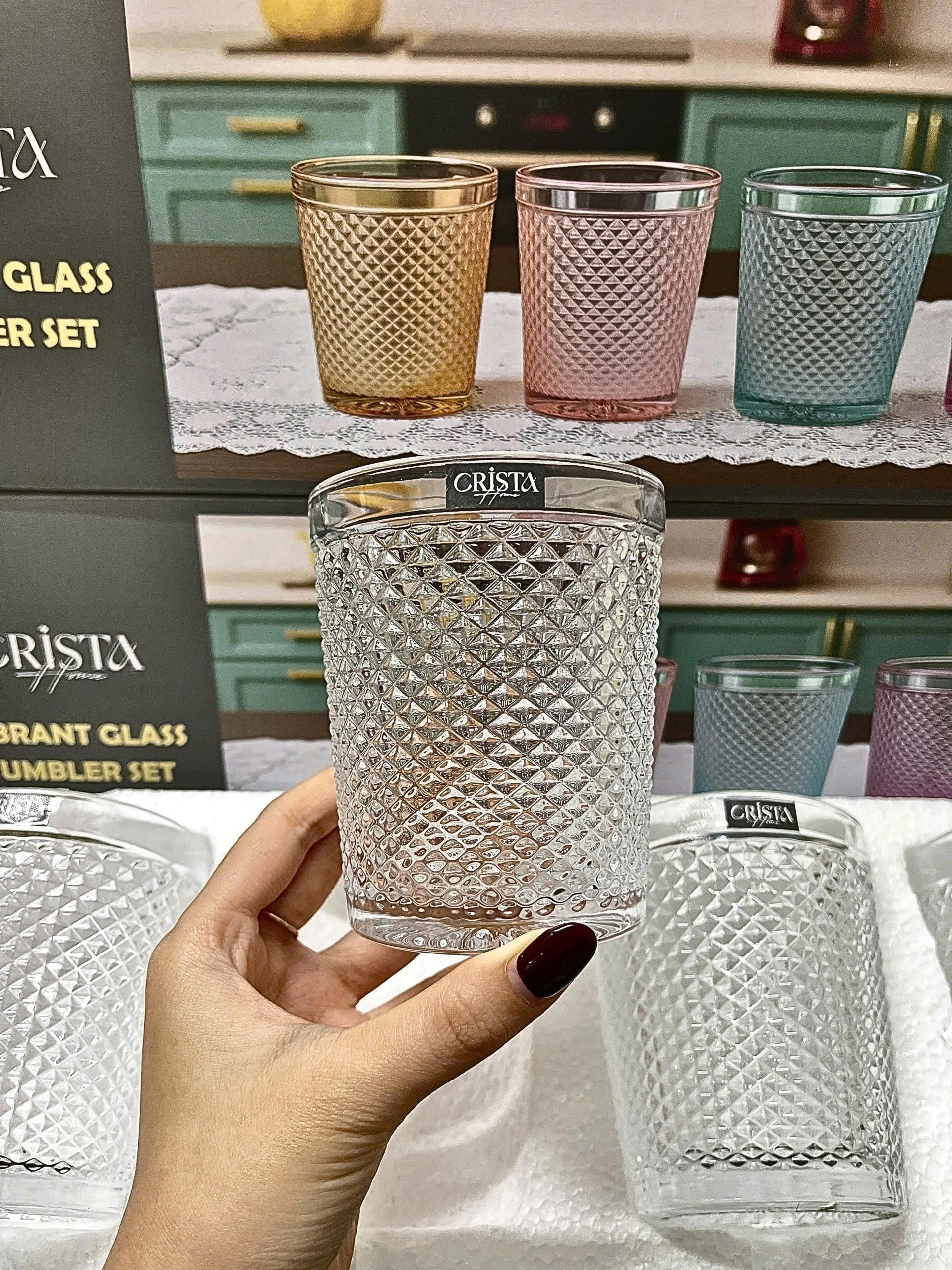 Bộ 4 cốc thủy tinh CRISTA HOME  vân kim cương 300ml_thumbnail_1