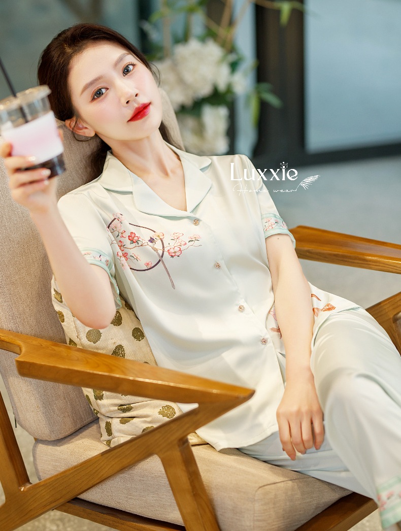 N128B Pijama lụa hoa đào chim én cộc tay_thumbnail_2