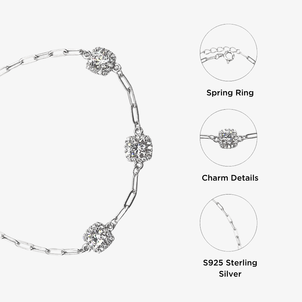 Vòng tay bạc 925 nữ 3 hoa đá lấp lánh