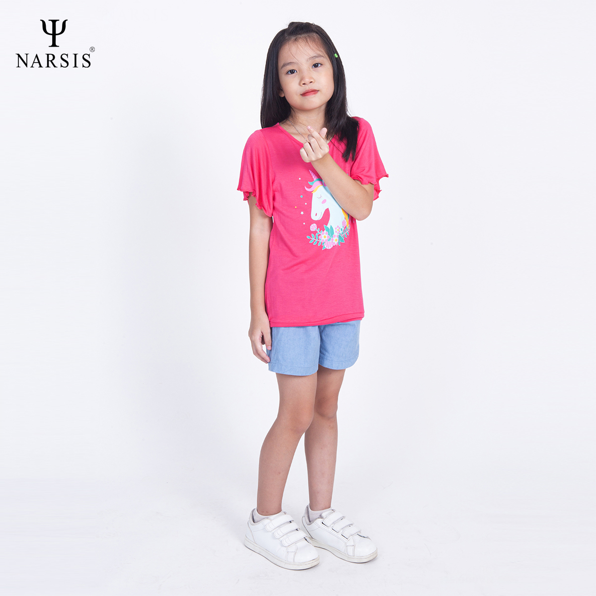 BỘ HÈ BÉ GÁI KM1010 NARSIS CHẤT LIỆU JEAN BỀN BỈ, CÁ TÍNH, TRẺ TRUNG, THỜI TRANG