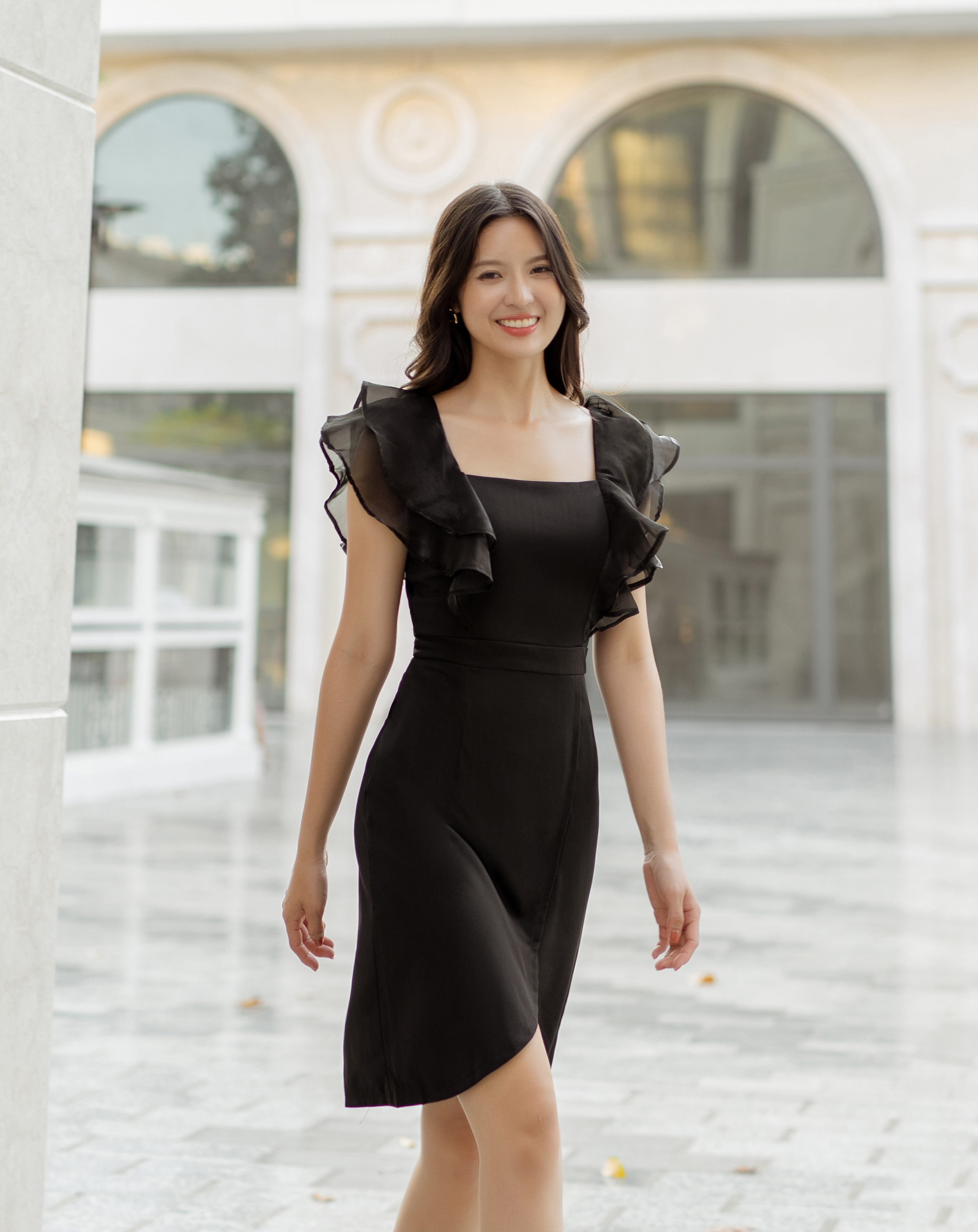 Đầm dự tiệc phối bèo cổ U_thumbnail_3