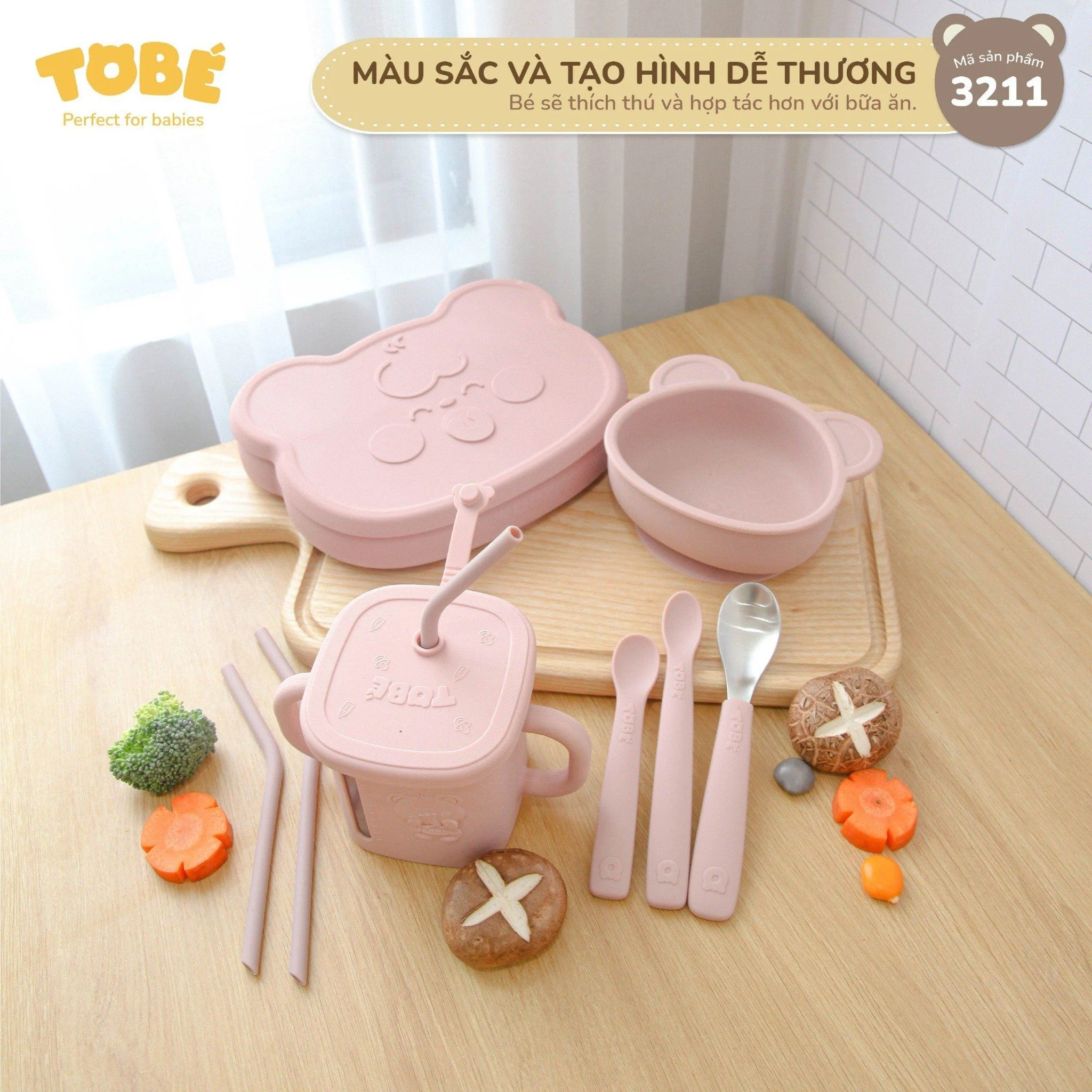 Bộ 3 thìa dĩa ăn dặm Eco Silicon (Pink, Milk White)_thumbnail_4