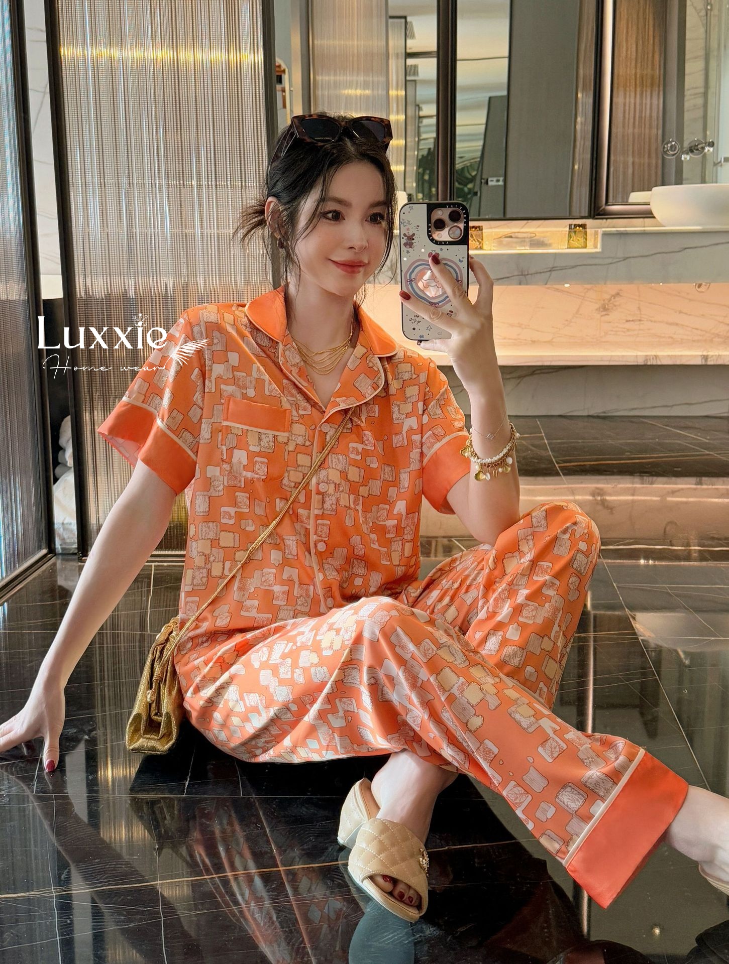 N127B Pijama lụa họa tiết hình khối cộc tay_thumbnail_3