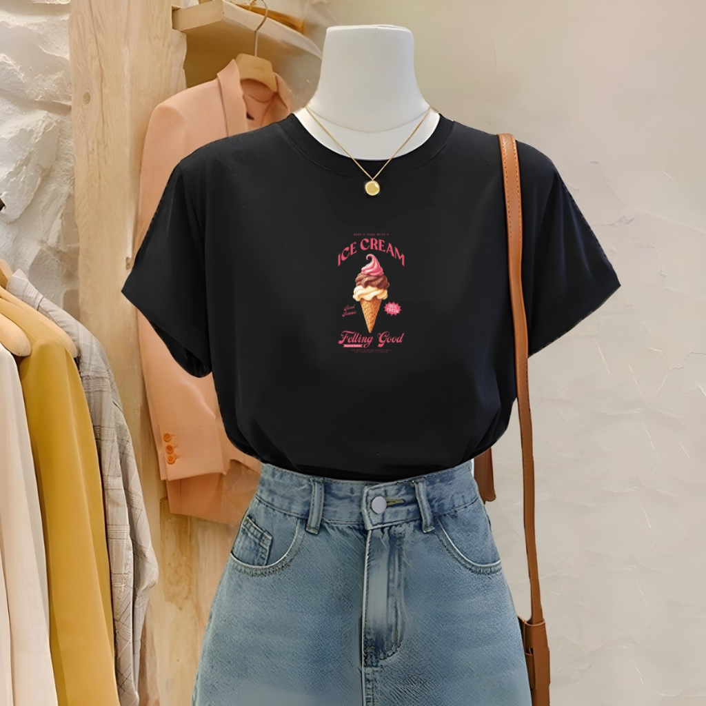 [Form Vừa] Áo phông nữ LOZA màu đen BST Hoa quả summer 2025 chất liệu thun cotton 4 chiều mát mẻ - Mã G0407_thumbnail_3