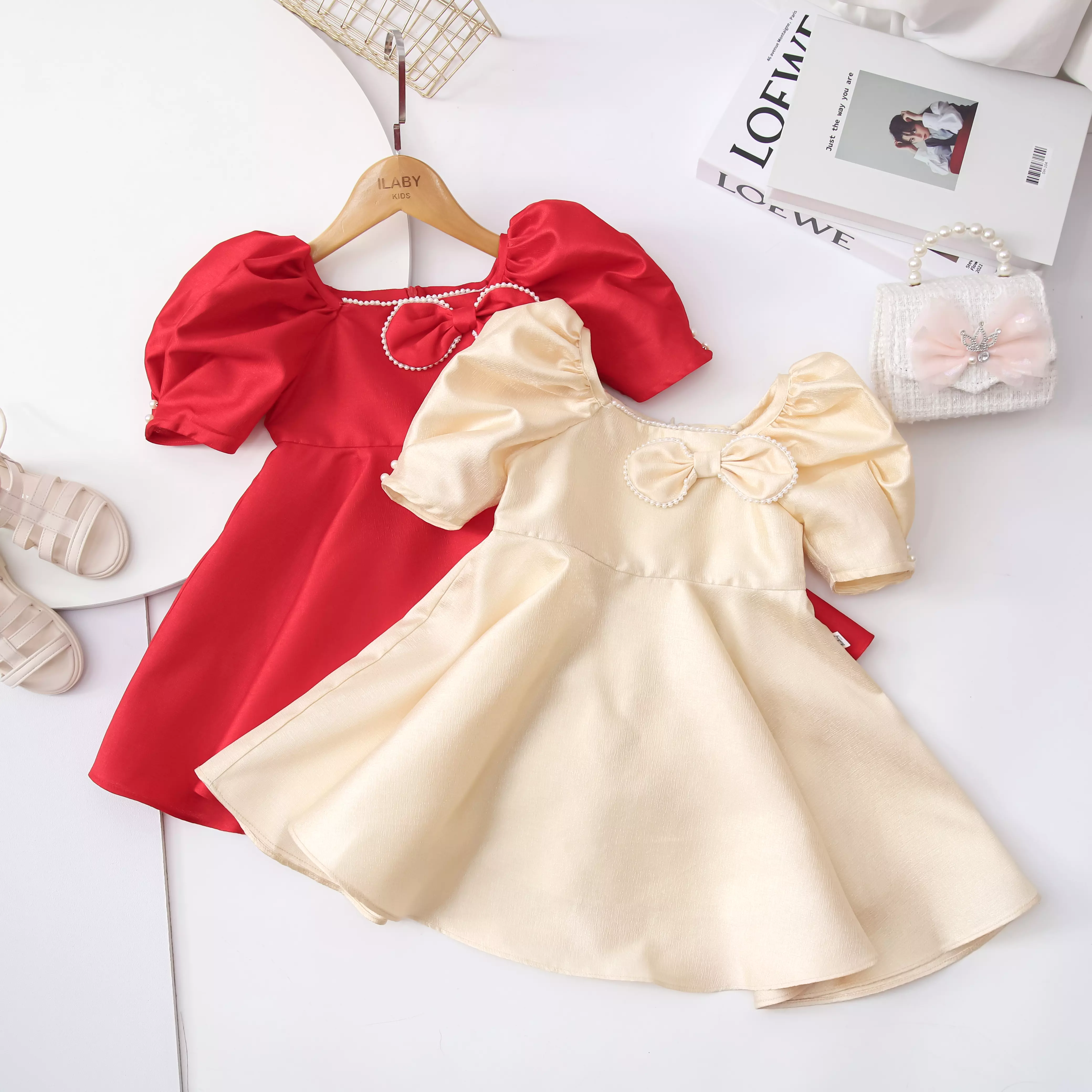 Váy tafta cổ vuông nơ ngực_thumbnail_4