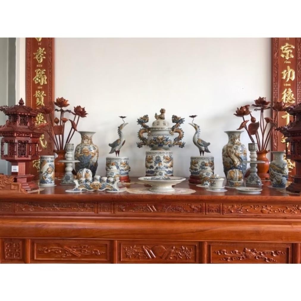 HG025 Đồ Thờ Cúng Bộ 17 món ban thờ 1M2 - 1M4 men rạn nổi nghệ nhân Bát Tràng chế tác TẶNG Thất Bảo, Tro Nếp_thumbnail_7