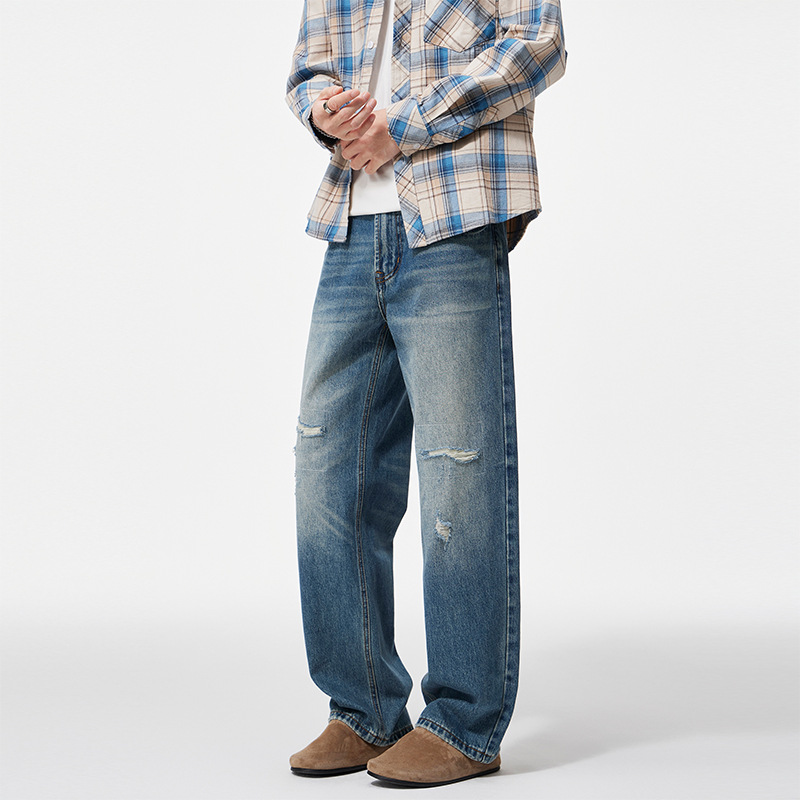 Quần jean rách rách phong cách retro dành cho nam mùa thu thẳng đường phố cao cấp dáng rộng, quần dài hợp thời trang đa năng_thumbnail_3